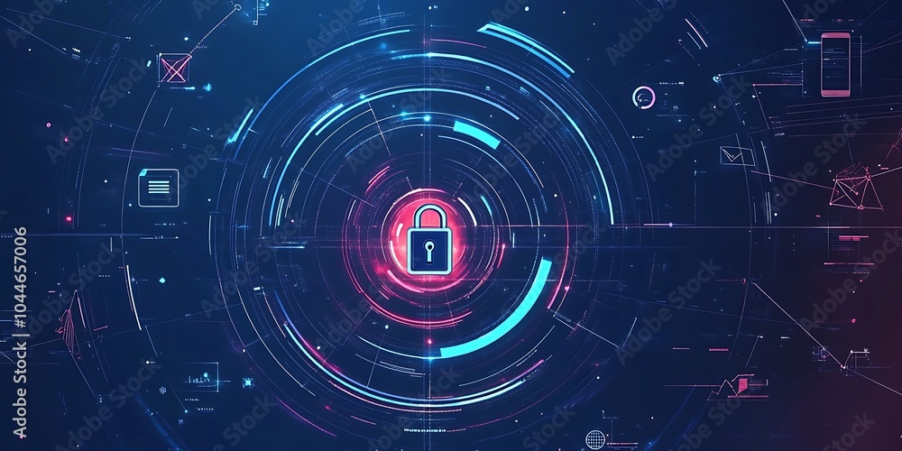 Poster security and data protection concept, data safety and cybersecurity conceptual design with blue high