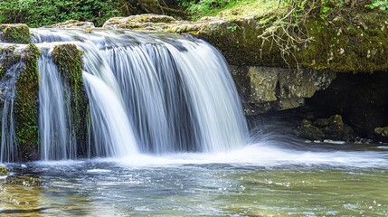 Obraz premium Cascading Serenity: A Tranquil Waterfall in Nature's Embrace