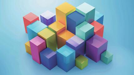 Obraz premium Colorful geometric shapes create vibrant and playful composition, showcasing variety of sizes and hues. This abstract arrangement evokes creativity and modern design