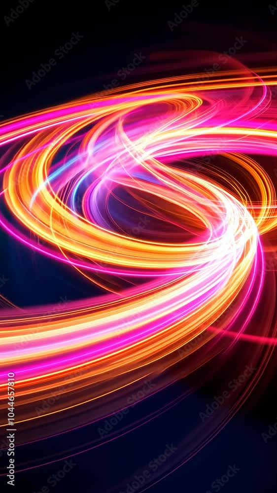 Poster colorful abstract light trails on a dark background, dynamic motion concept