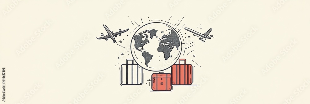 Aufkleber A globe is highlighted by an airplane soaring above it, accompanied by colorful suitcases representing the excitement of global travel. Generative AI