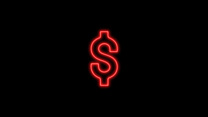 Neon American dollar currency on black background .Money invest finance. dollar coin icon. Money simple icons