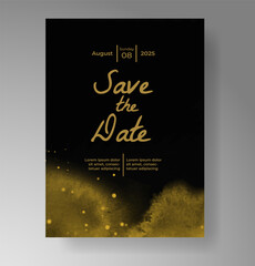 Wedding card invitation template with hand painted watercolor splash