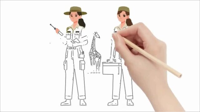 whiteboard drawing hand animation image zookeeper worker flat design illustration