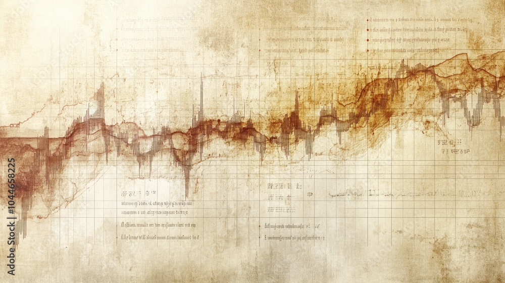 Aufkleber an aged and worn financial chart with a line graph depicting fluctuating data values.