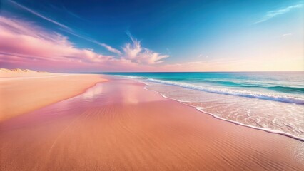Pastel pink sandy beach resembling a serene desert landscape, pastel, pink, sandy, beach, desert, dunes, serene, tranquil