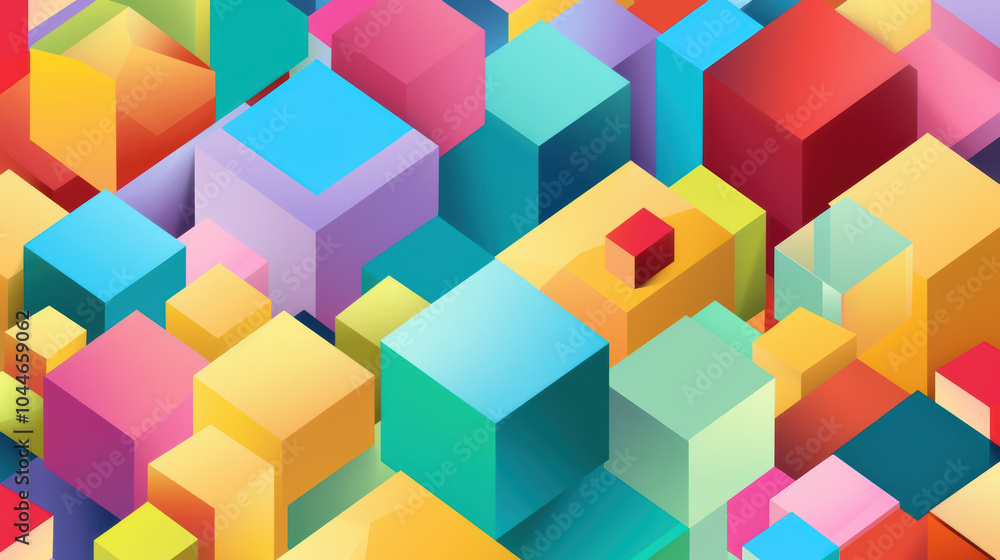 Poster colorful geometric shapes create vibrant abstract background filled with cubes in various sizes and 