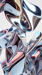 3d render of abstract art with surreal 3d organic ball in curve wavy smooth and soft bio forms in matte aluminium metal material with glass parts, with dispersion effect on grey background