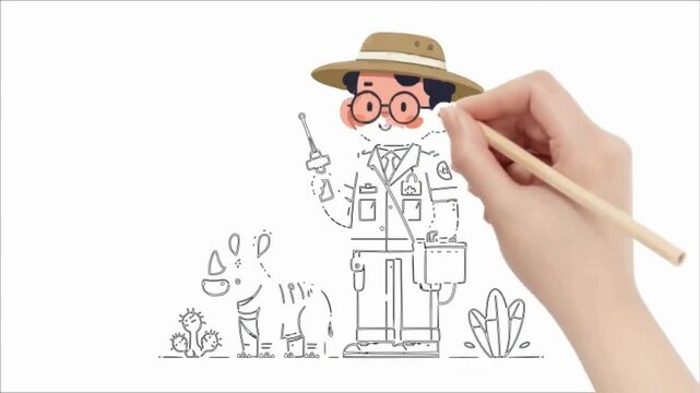 whiteboard drawing hand animation image zookeeper worker flat design illustration