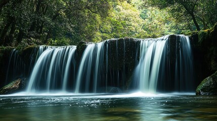 Fototapeta premium Cascading Serenity: A Tranquil Waterfall in Nature's Embrace
