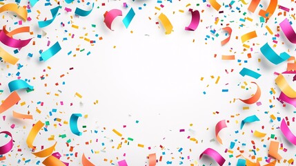 A vibrant poster template adorned with colorful confetti and a decorative border, designed for personalized celebratory messages against a clean white backdrop.