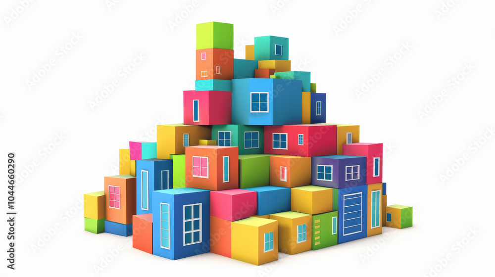 Poster colorful building blocks stacked in playful arrangement, creating vibrant and imaginative structure.