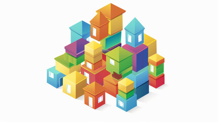 Obraz premium Colorful geometric shapes create vibrant and playful arrangement, resembling whimsical cityscape of houses and buildings. This lively composition evokes sense of creativity and fun