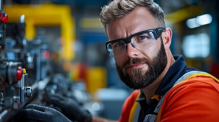 Obraz premium Professional Technician Adjusting and Servicing a Hydraulic Tube Bending Machine in an Industrial Workshop to Prepare for a New Batch of Metal Tube Bending