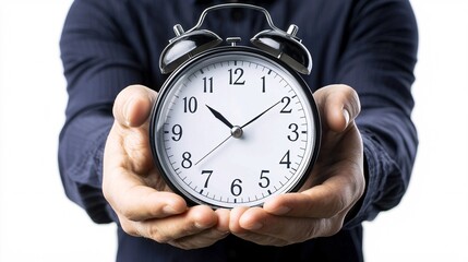 This poster template showcases a clock with a stationary hand against a blank backdrop, ideal for emphasizing themes of time management.