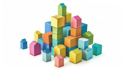 Obraz premium Colorful geometric shapes and blocks arranged in playful manner, creating vibrant and imaginative scene. This collection of shapes can inspire creativity and fun