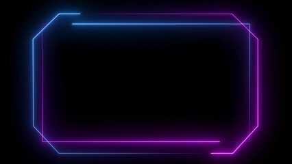 Square rectangle picture frame with two tone neon color motion graphic on isolated black background. neon light rectangle frame icon background illustration.