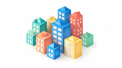 Obraz premium Colorful buildings in various shapes and sizes create vibrant urban landscape, showcasing playful and modern architectural design