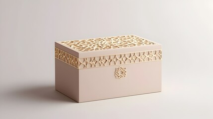 Elegant 3D Box Mockup with Intricate Gold Detailing and Luxurious Finish on Isolated Background