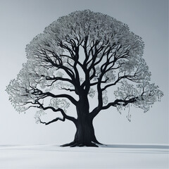 dramatic detailed silhouette of a large spreading oak tree.Tree Oak Linden Tree royalty-free stock illustration.A drawing of a tree with the word tree on it.
