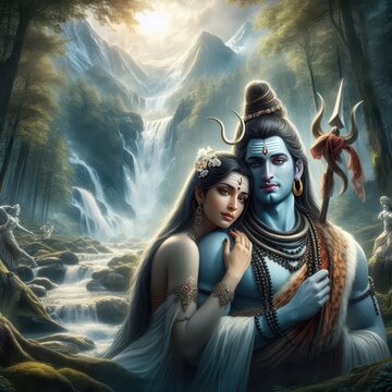Hindu religious god Shiva with goddess Parvati | Mahashivratri