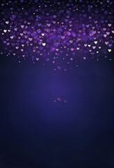 dark blue and purple gradient background with small bokeh hearts and free space for text