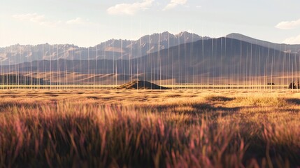 Obraz premium Sound waves radiating across a serene landscape, symbolizing the interconnectedness and harmony of natural and auditory elements.