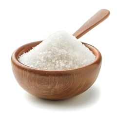 Bowl and spoon full of sugar isolated on white background
