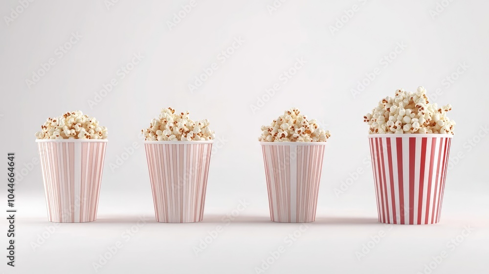 Poster various popcorn buckets from different angles with popcorn filled generative ai