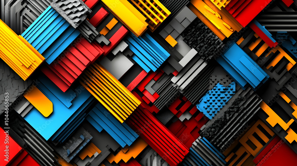 Poster abstract geometric pattern with colorful lines and shapes in a modern style.