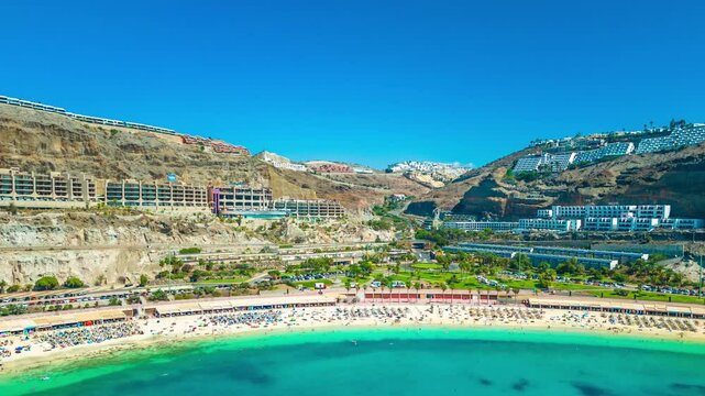 Aerial Hyperlapse - Timelapse of the Amadores Beach in Mogan in Gran Canaria in 24 fps. The video clip is also availiable in 25fps and 30fps