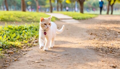 Fototapeta premium white cat walking in the park