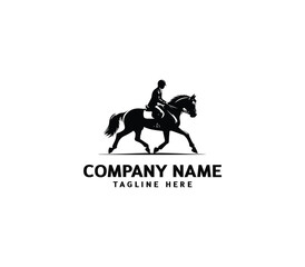Vector silhouette of a man rider on horse logo. Modern horse with rider logo. Cowboy Riding Horse