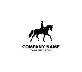 Vector silhouette of a man rider on horse logo. Modern horse with rider logo. Cowboy Riding Horse