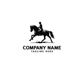 Vector silhouette of a man rider on horse logo. Modern horse with rider logo. Cowboy Riding Horse