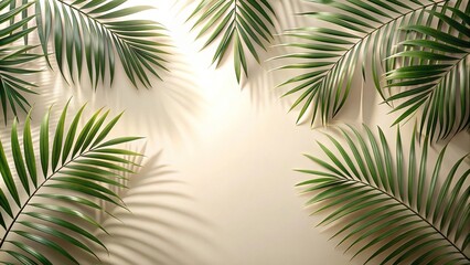 Fototapeta premium Symmetrical shadow of tropical palm leaves on light background