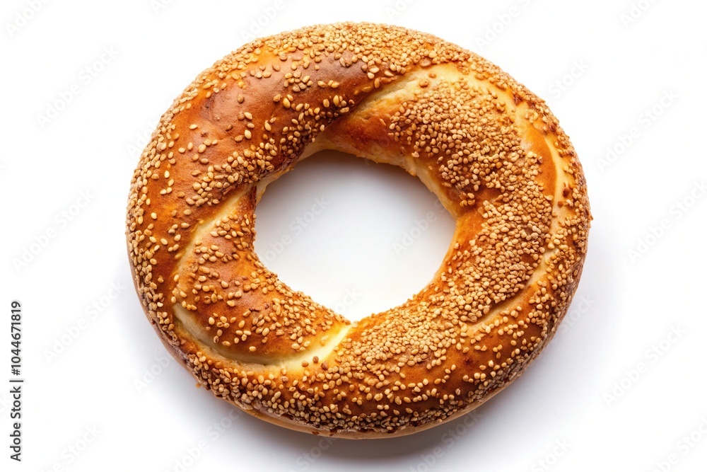 Poster symmetrical simit bagel with sesame seeds isolated on clear background