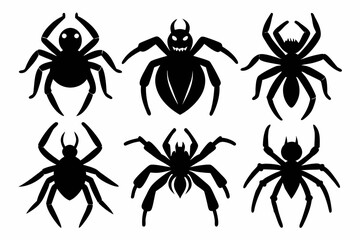 set of black spider silhouette, spider icon vector bundle, halloween spider set