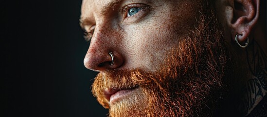 Portrait Of Thoughtful Transgender Man With Red Beard And Nose Ring