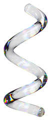 Transparent glossy spiral with dispersion effect, 3d abstract helix shape. Trendy rainbow colors reflection glass.