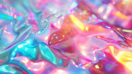 Fototapeta premium Photo of Holographic iridescent effect silk material close up. Background texture for backdrops or mapping