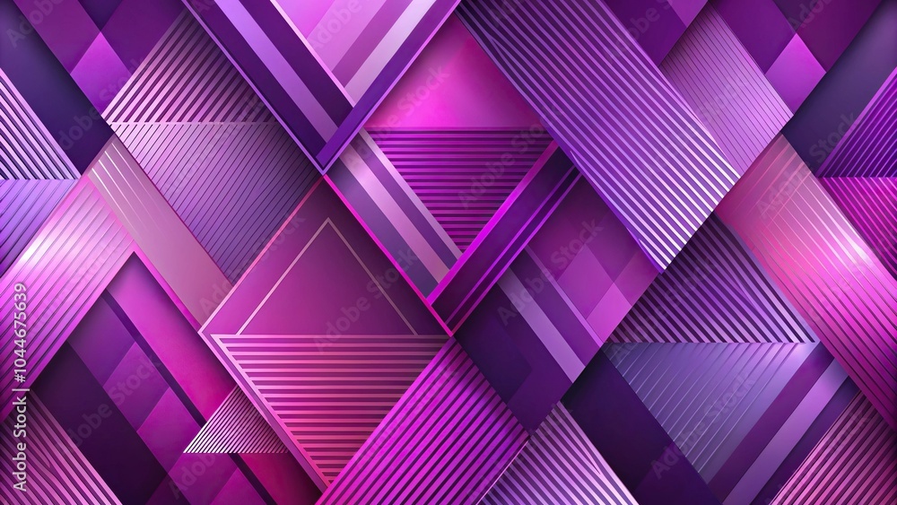 Poster symmetrical triangle pattern with diagonal stripes on purple and pink background