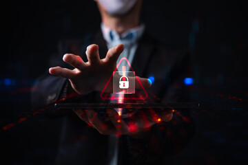 System warning hacked alert, cyber attack on computer network.Data protection concept. Concept of cyber crime, hacking password and bank accounts stealing money.