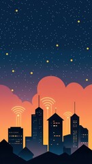 A vibrant cityscape energized by 5G connectivity, showcasing innovation and modern urban life in full color.