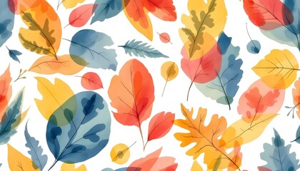 Watercolor seamless pattern with orange fruit and leaves on white background. Decoration for Fall, Thanksgiving and Harvest Day design. Floral seamless pattern with abstract flowers, leaves
