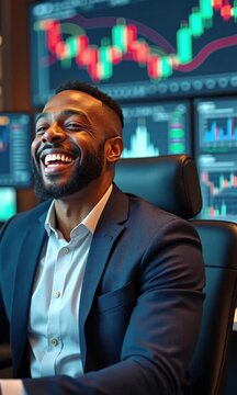 Man analyzes financial charts and data in a modern office 