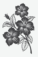 Hibiscus Branch with Flowers Silhouette Vector Artwork for Elegant Floral Design and Decoration