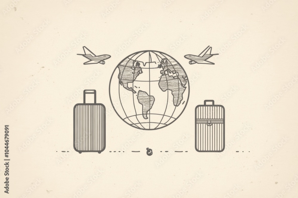 Poster This design features a globe with airplanes in flight and suitcases, capturing the essence of embarking on international journeys. Generative AI