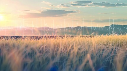 Fototapeta premium Sound waves radiating across a serene landscape, symbolizing the interconnectedness and harmony of natural and auditory elements.