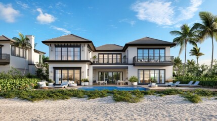 Obraz premium Coastal Home with Clean Lines and Vibrant Background